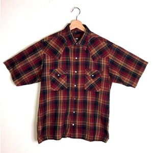Vintage pains western wear checkered pearl snap shirt short sleeve size medium
